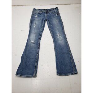 Silver Jeans Co. Aiko Flap Bootcut Jeans Womens W27xL31 Light Wash Distressed